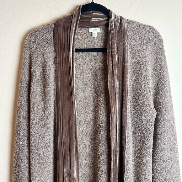J. Jill Velvet Trim Merino Wool Silk Blend Brown Cardigan Duster Size Medium - Picture 3 of 16